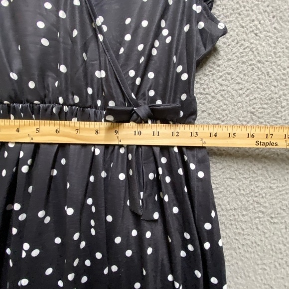 Iffei Dress Women’s Medium Black White Polka Dot Flutter Sleeve Elastic Waist - Picture 5 of 12
